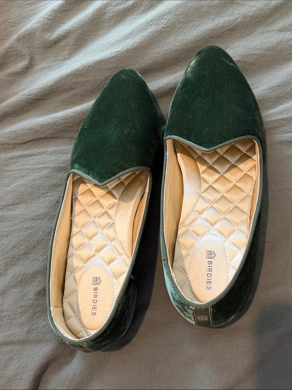 Birdies The Starling Emerald Green Velvet Pointed Toe Loafers Size 10